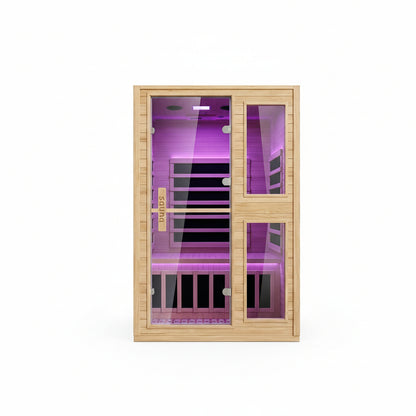 2 Person Far Infrared Sauna with Smart APP Control, Canadian Hemlock Wood Indoor Sauna Room, 2000W Low EMF Fast Heating Home Dry Sauna, 7 Color Chromotherapy, Bluetooth Speakers for Relaxation