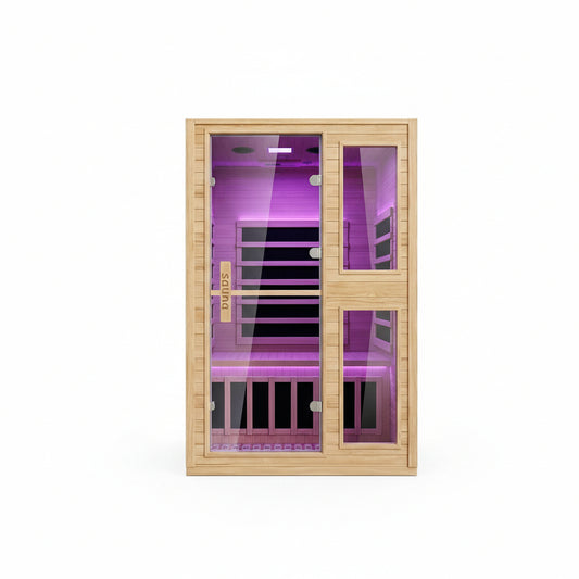 2 Person Far Infrared Sauna with Smart APP Control, Canadian Hemlock Wood Indoor Sauna Room, 2000W Low EMF Fast Heating Home Dry Sauna, 7 Color Chromotherapy, Bluetooth Speakers for Relaxation