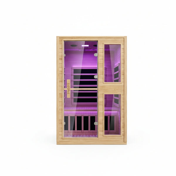 2 Person Far Infrared Sauna with Smart APP Control, Canadian Hemlock Wood Indoor Sauna Room, 2000W Low EMF Fast Heating Home Dry Sauna, 7 Color Chromotherapy, Bluetooth Speakers for Relaxation