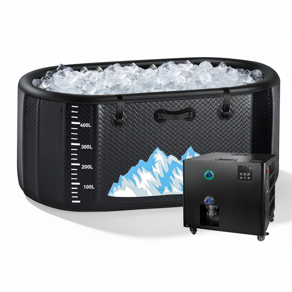 Cold Plunge Tub, 248 Gallon, 1 Horsepower, Heavy-Duty Ice Bath Tub for Athletes with Hot & Cold, Portable Inflatable Plunge Chiller with Water Treatment Kit, Immersion Therapy, Wifi (Black, 1 Set)